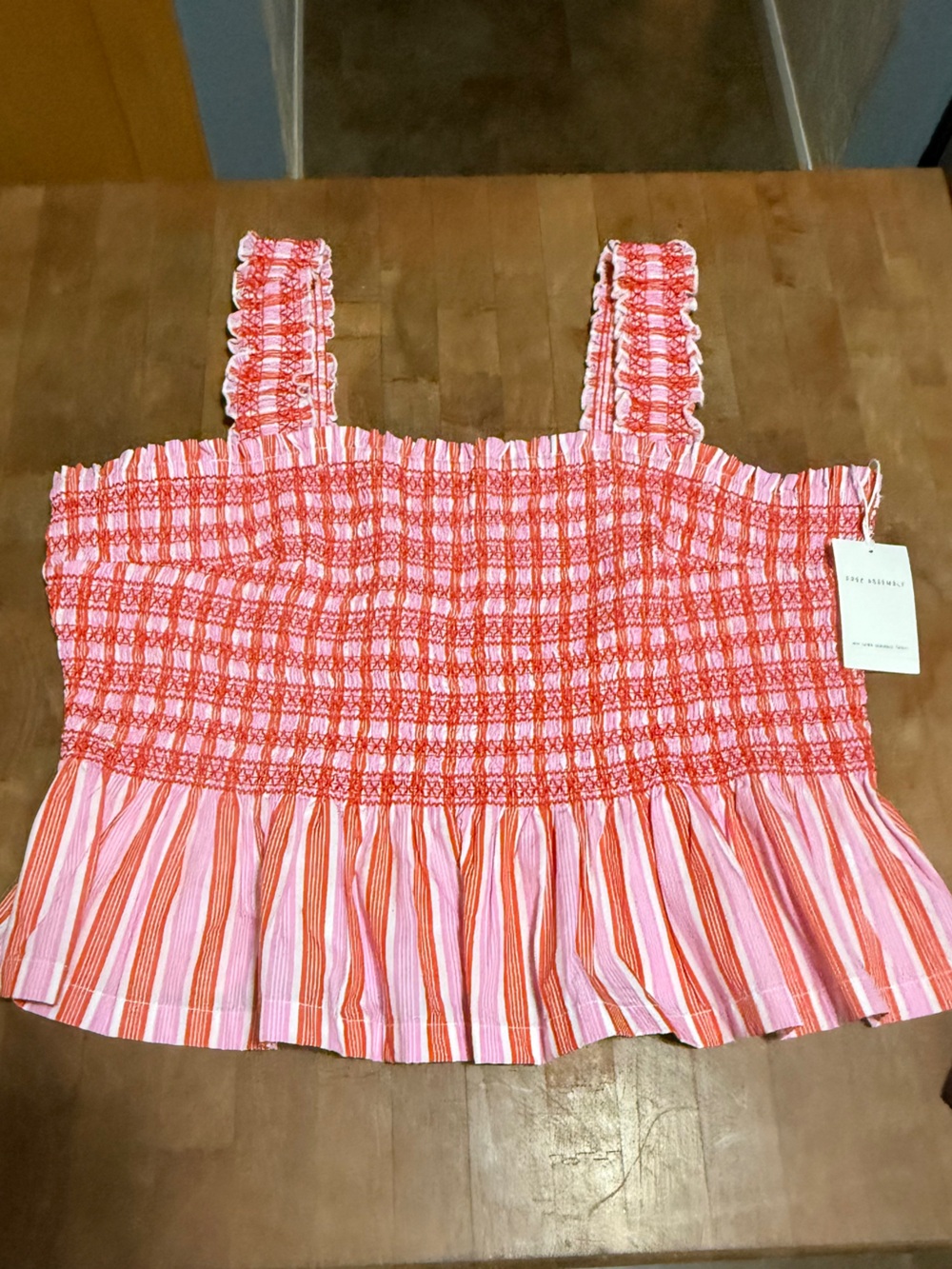 Smocked Pink and Coral Striped Women's Sz 20 XXL Dressy Tank Top Shirt